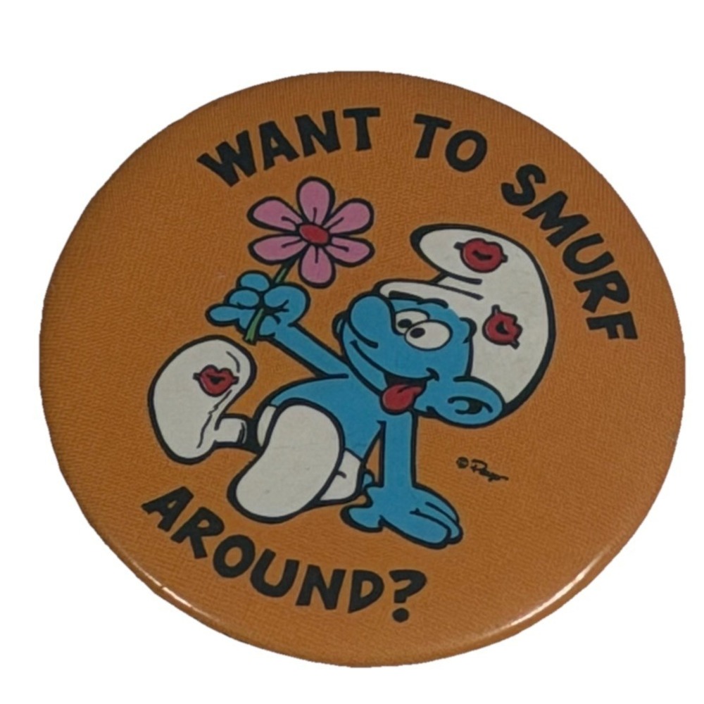 3 Vintage Smurfs Buttons Pin Back Lot 1980 80's retro pins Smurf - Picture 4 of 6